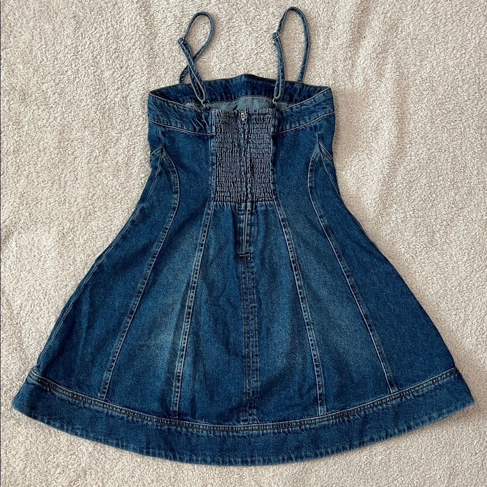 NEW Reformation Elma Denim A-Line Spaghetti Strap Mini Dress Size 0 - Picture 8 of 11
